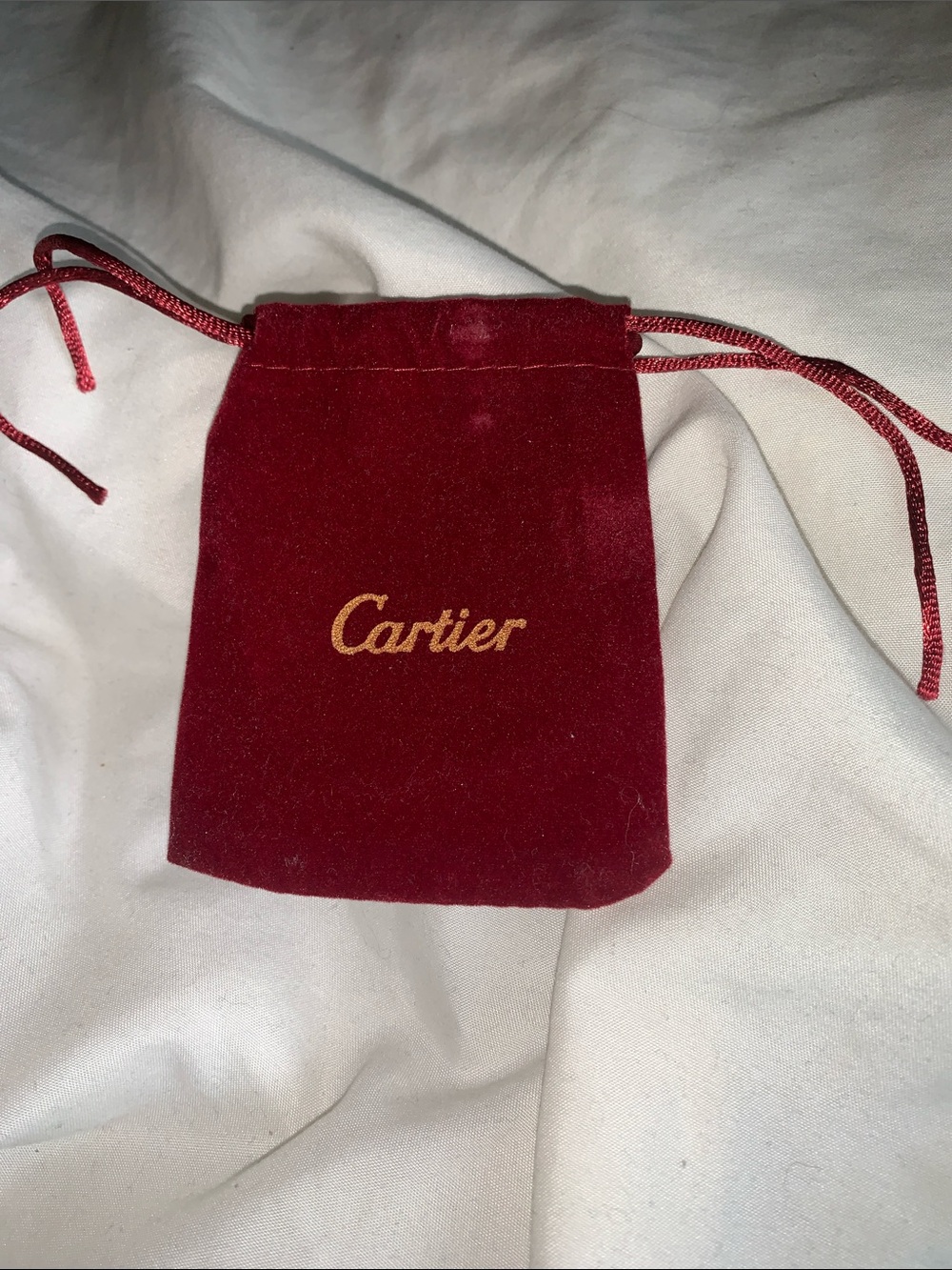 Cartier red Velvet Drawstring Pouch with Gold Logo